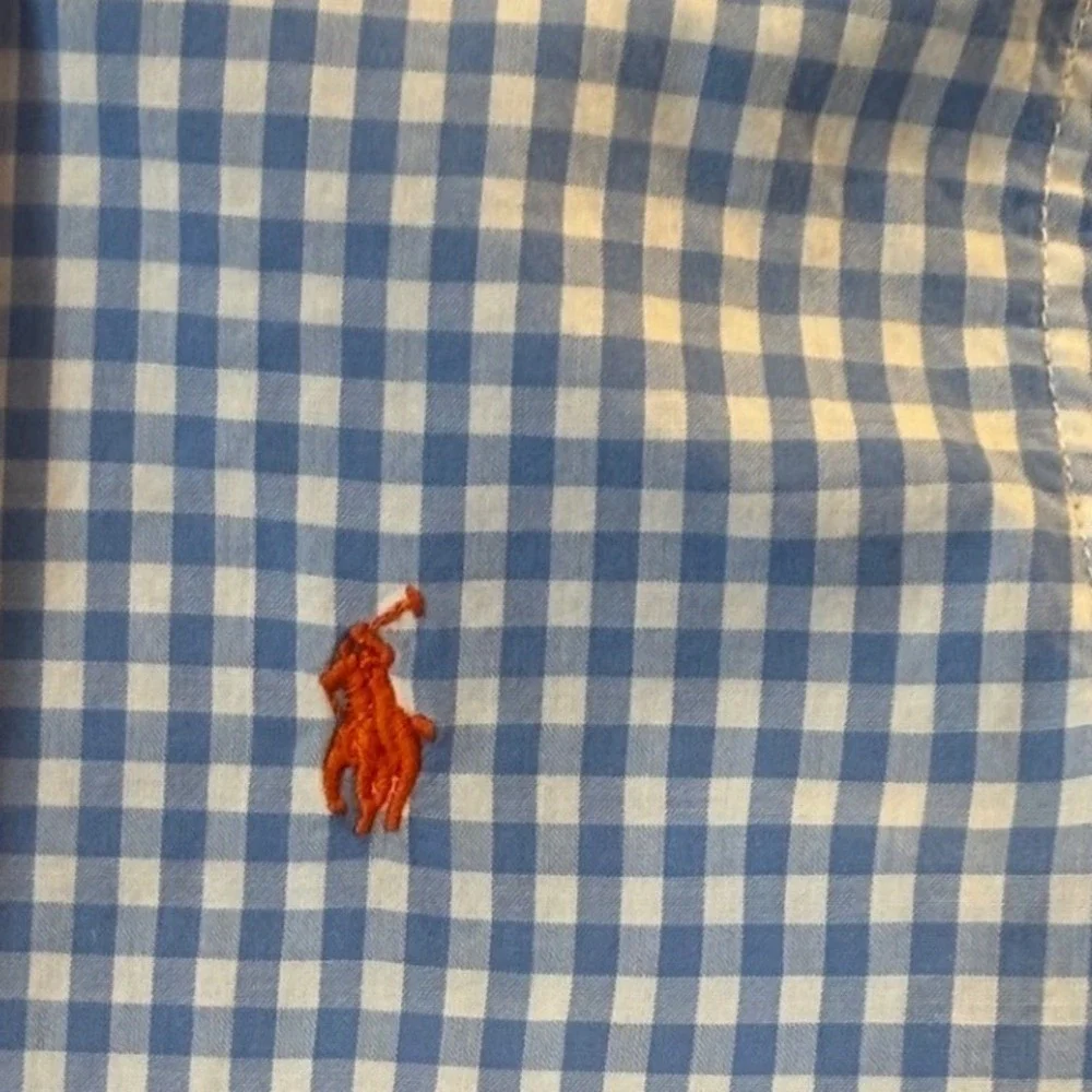 Ralph Lauren Kids Blue Gingham Cotton Button Down Shirt Size 5 Orange Pony
